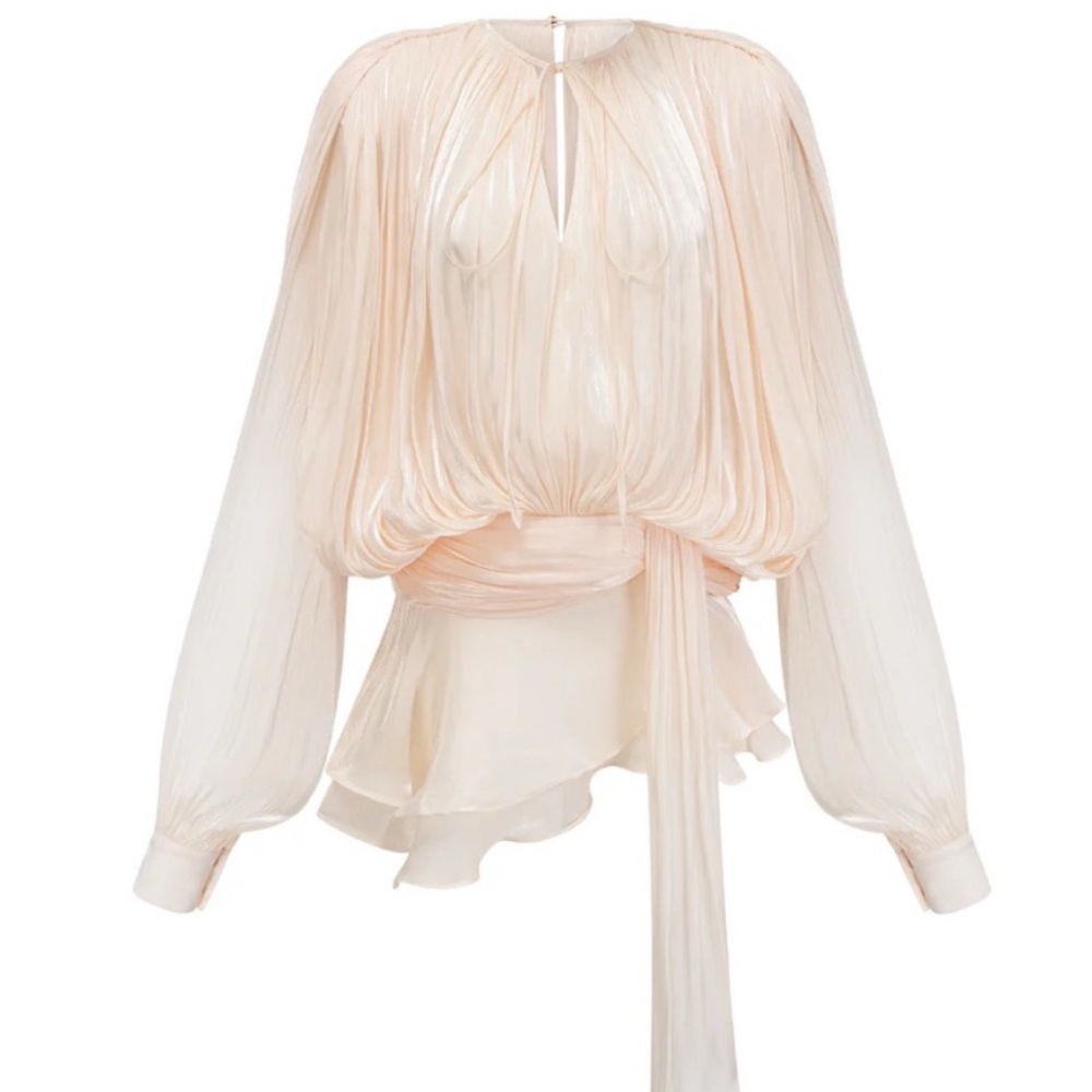 Miss Rosier EUGÉNIE NEUTRAL FULLY
PLEATED RUFFLED MINI DRESS
